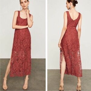 BCBGMaxAzria Tandoori Rust Spice Long Panel Floral Lace Midi Dress Size 4 Small